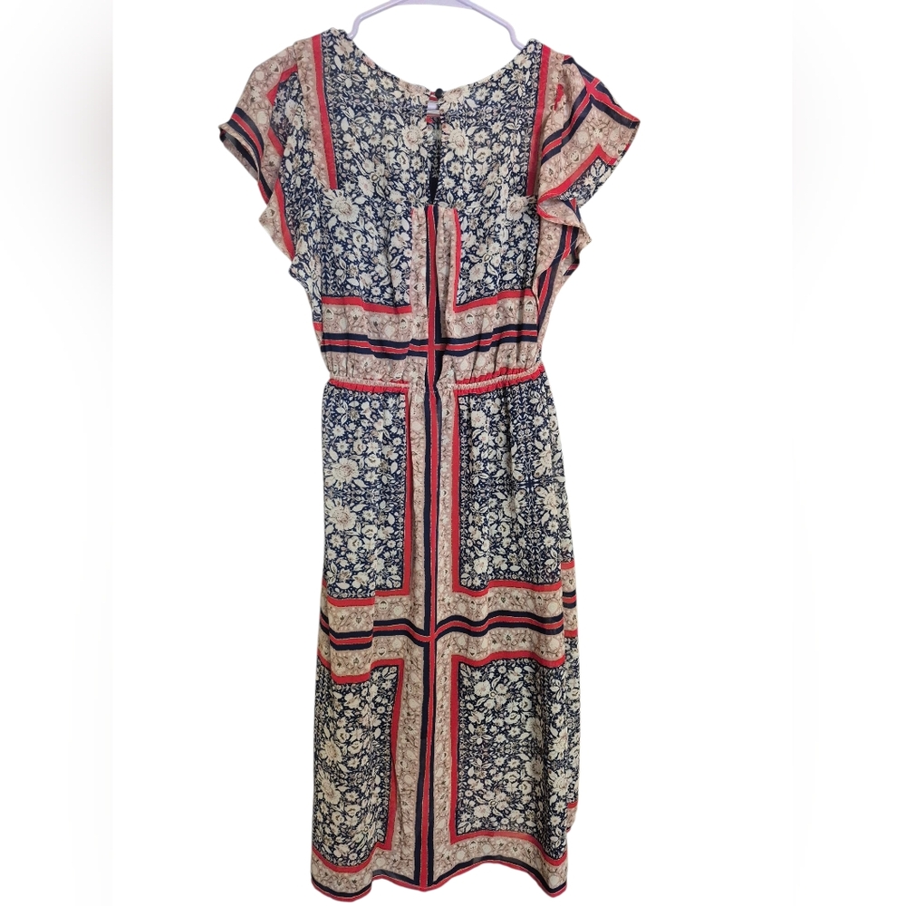Monteau Floral Maxi Dress with Ruffle Sleeves Size Small Boho Flutter Sleeves